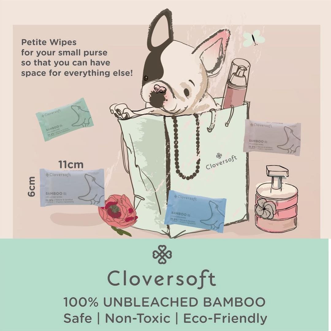Cloversoft 100% Antibacterial Unbleached Bamboo Organic Wipes Petite (20 pk x 8 sheets) - Exp 09/25