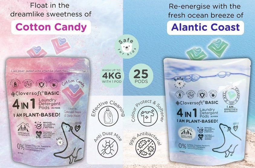Cloversoft 4-in-1 Basic Plant-based Laundry Pods, 25 Pods - Cotton Candy (Exp 11/26)