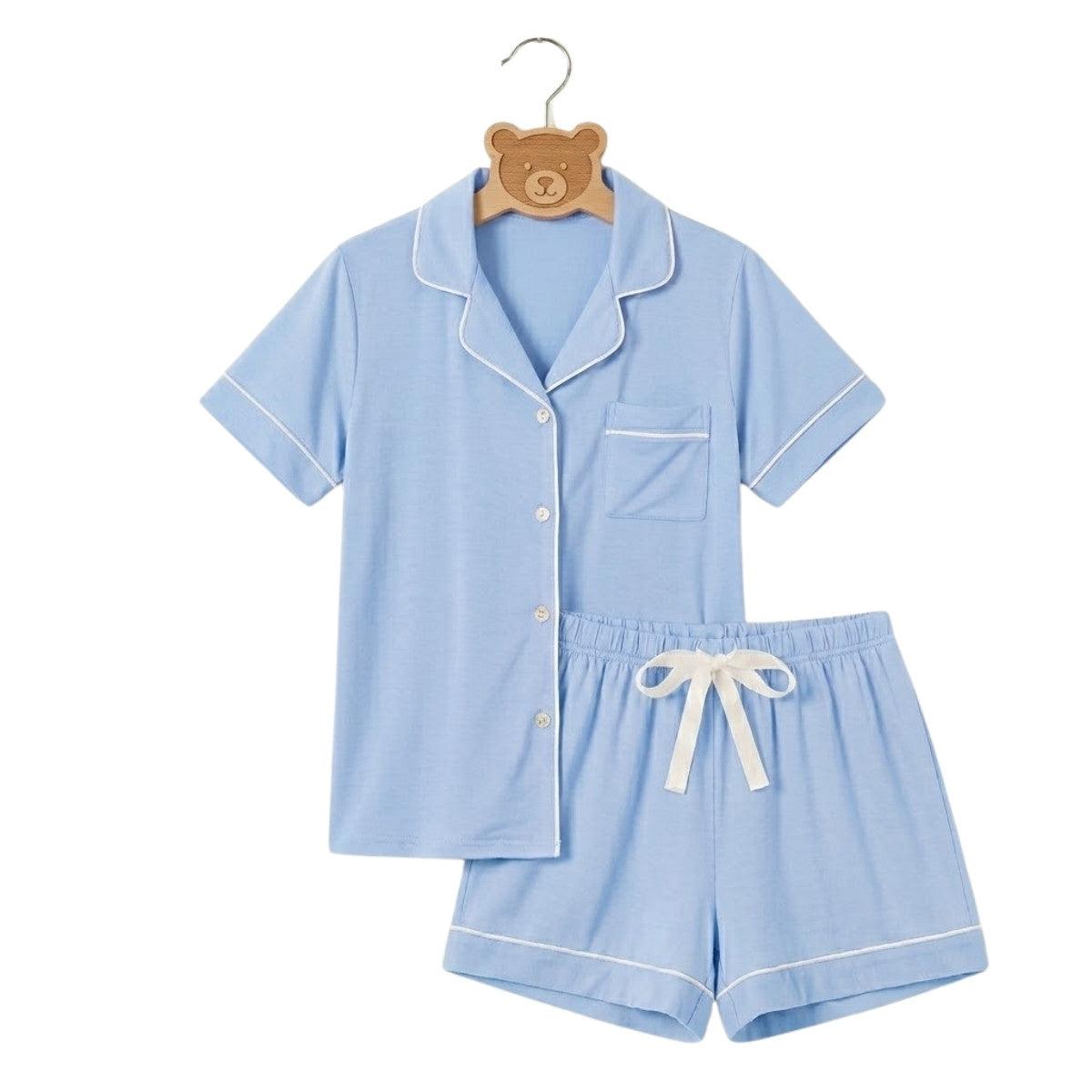 MPJ Kids Alaise Bamboo Pyjamas Short Set– Sky Blue (5 Sizes) - Pupsik Singapore