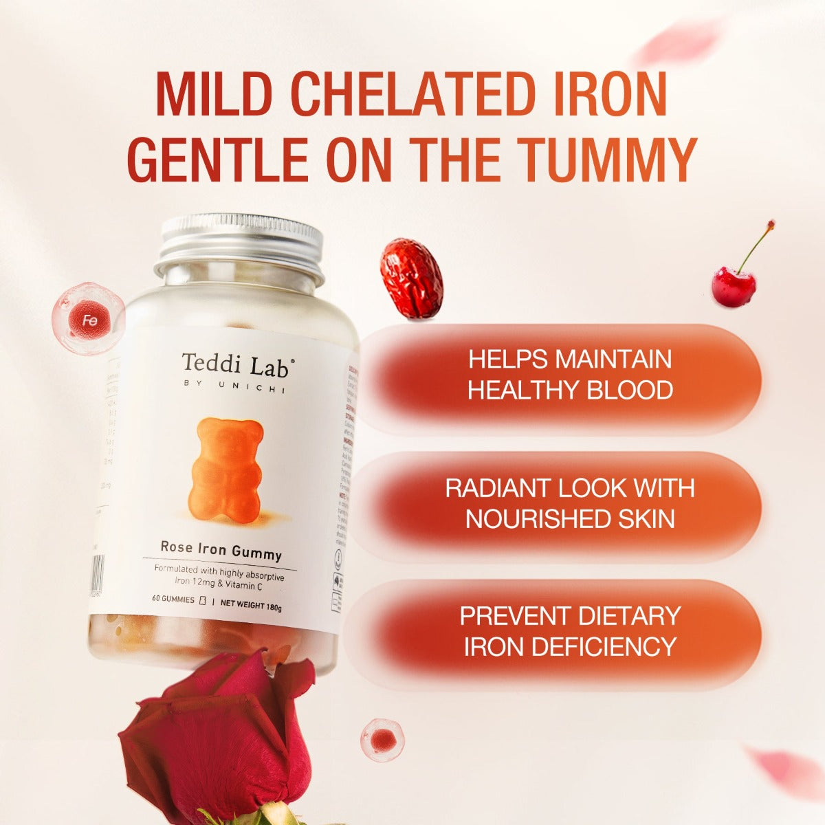 Unichi Rose Iron Gummy, 60pcs (Exp 12/26)