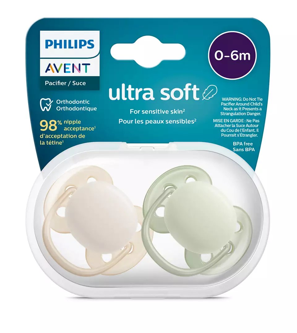 Philips Avent Ultra Soft Pacifiers, 2pk - 0-6M (2 Designs)