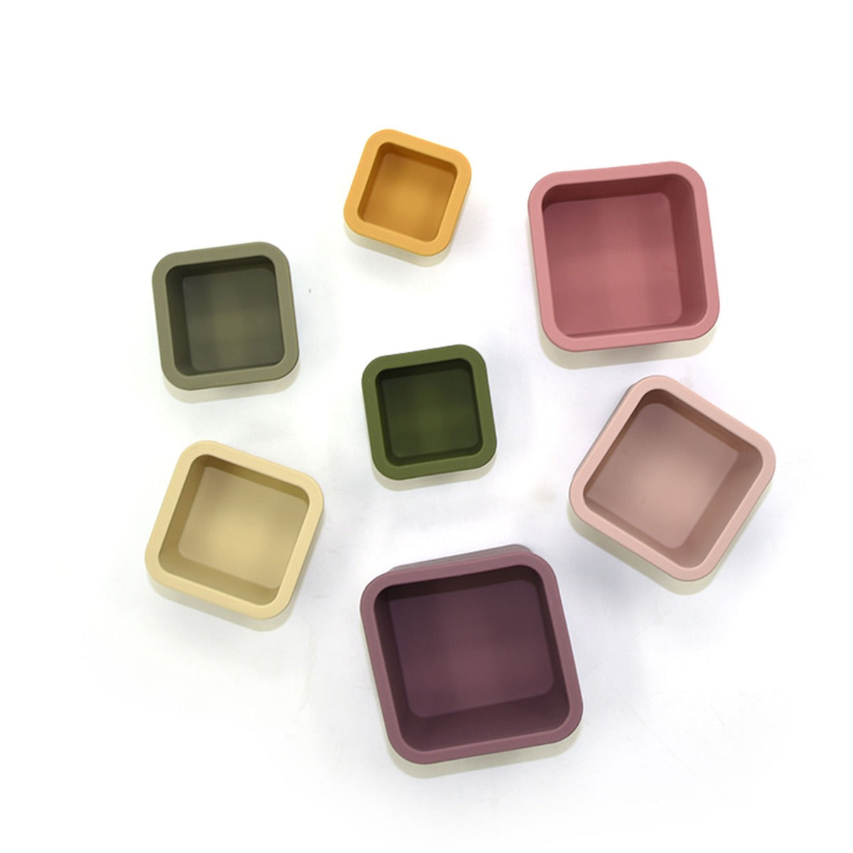 Biomom Silicone Square Cup Stacking Toy, 7pcs - Multi-Coloured