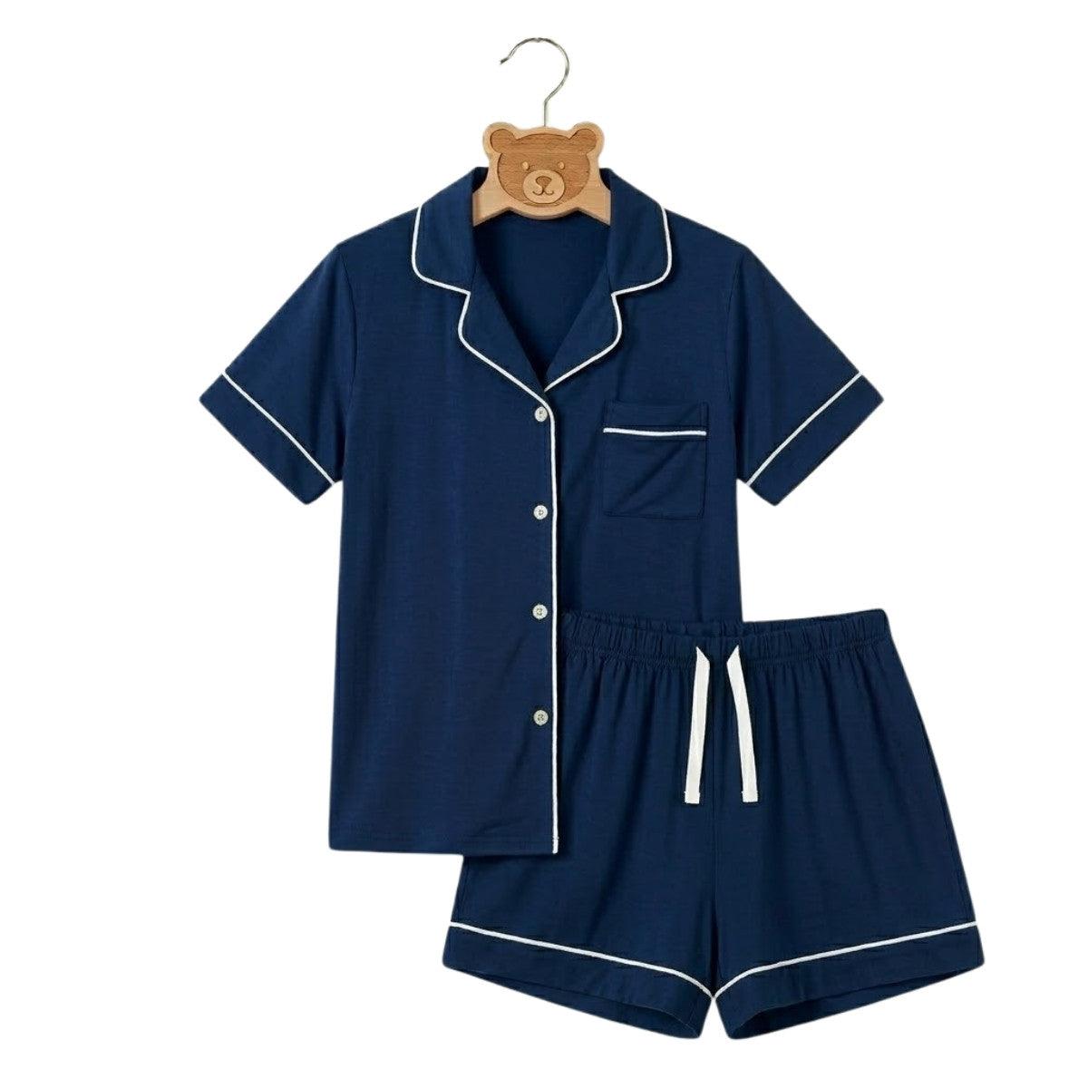 MPJ Kids Alaise Bamboo Pyjamas Short Set– Navy Blue (4 Sizes) - Pupsik Singapore