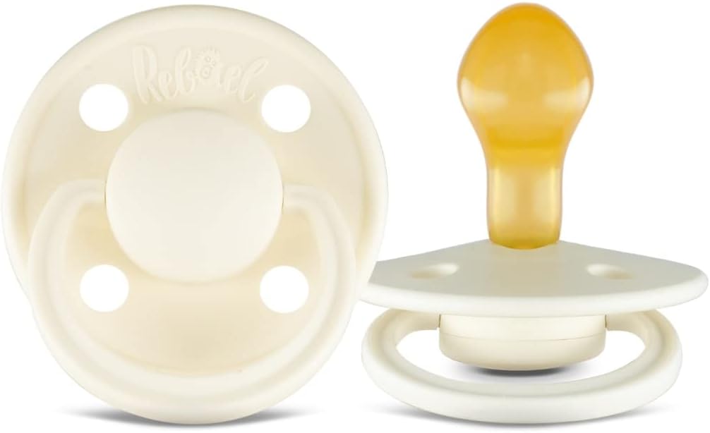 Rabael Mono Natural Rubber Round Pacifiers, 2pk - Plum/Champagne (2 Sizes)