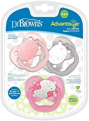 Dr. Brown's Advantage Baby Pacifiers - Stage 1 (0-6m) (3pc) - Pink