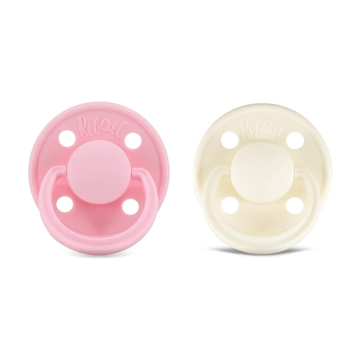 Rabael Mono Natural Rubber Round Pacifiers, 2pk - Sweet Pink/Champagne (2 Sizes)