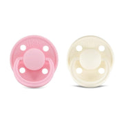 Rabael Mono Natural Rubber Round Pacifiers, 2pk - Sweet Pink/Champagne (2 Sizes)