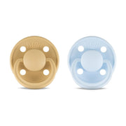 Rabael Mono Natural Rubber Round Pacifiers, 2pk - Almond/Tiny Sky (2 Sizes)