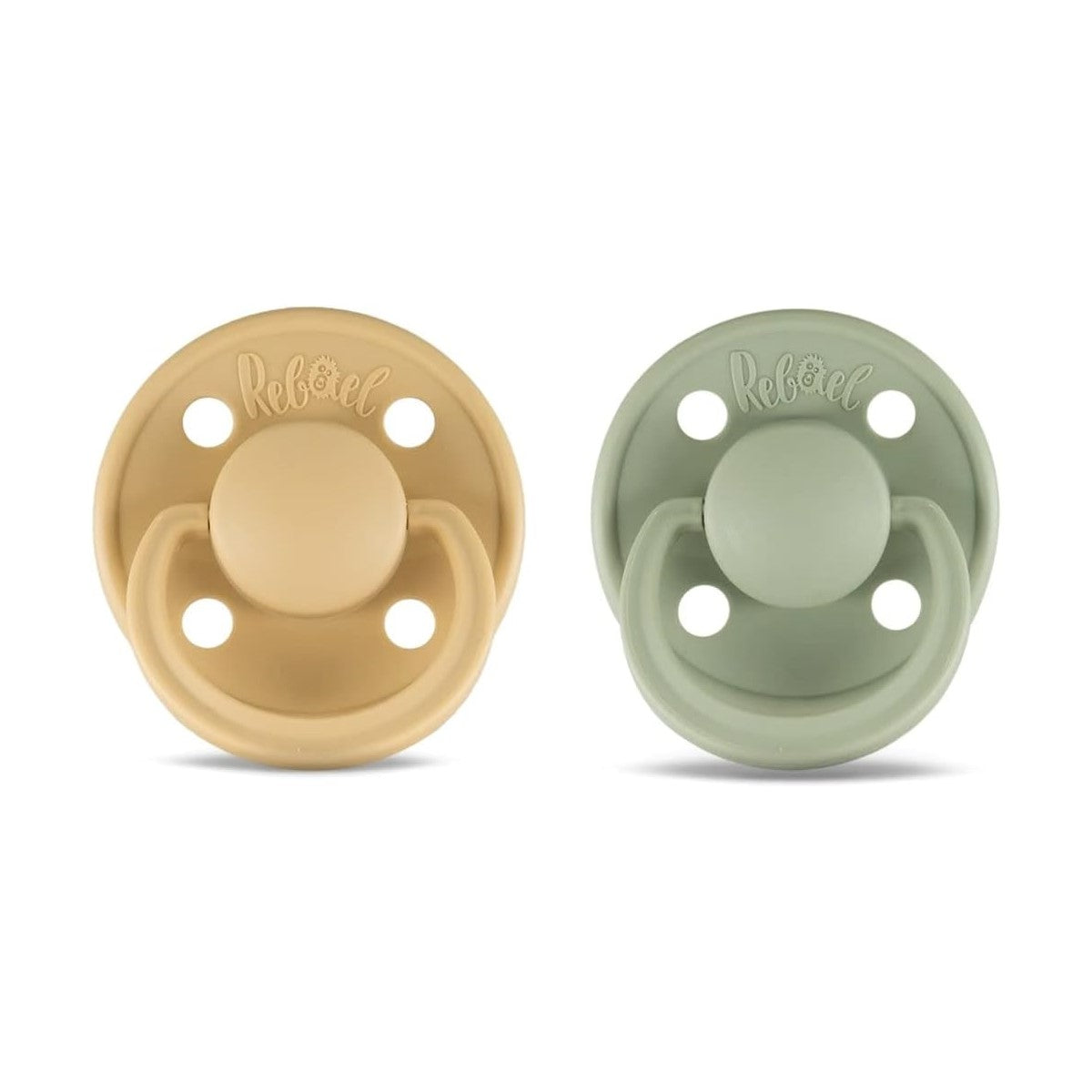 Rabael Mono Natural Rubber Round Pacifiers, 2pk - Laurel/Almond (2 Sizes)