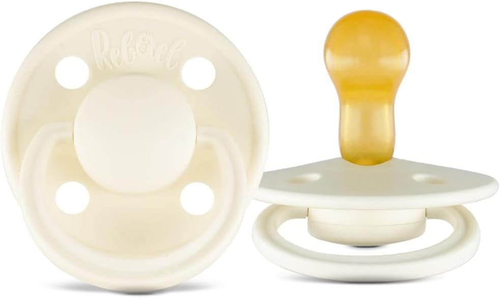 Rabael Mono Natural Rubber Round Pacifiers, 2pk - Sweet Pink/Champagne (2 Sizes)