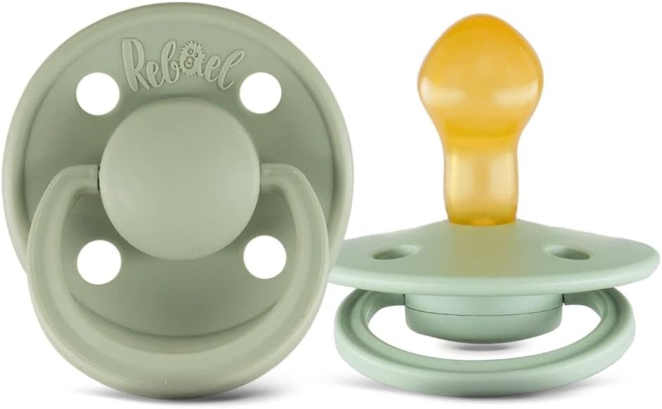 Rabael Mono Natural Rubber Round Pacifiers, 2pk - Laurel/Almond (2 Sizes)