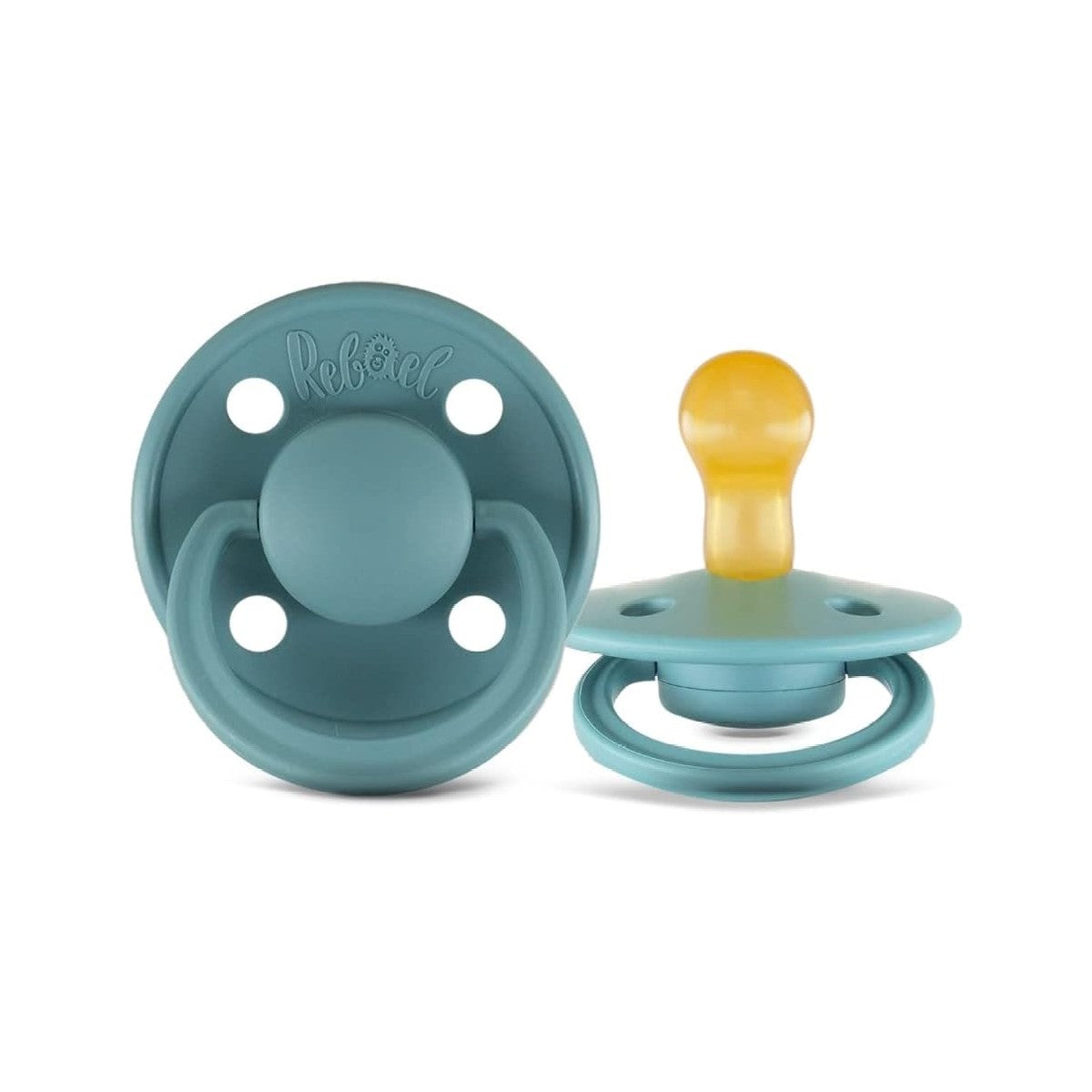Rabael Mono Natural Rubber Round Pacifiers, 2pk - Tiny Sky/Powder (2 Sizes)