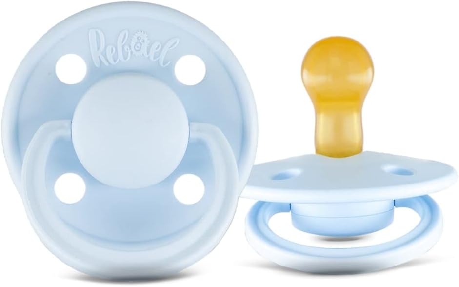 Rabael Mono Natural Rubber Round Pacifiers, 2pk - Pewter/Tiny Sky (2 Sizes)