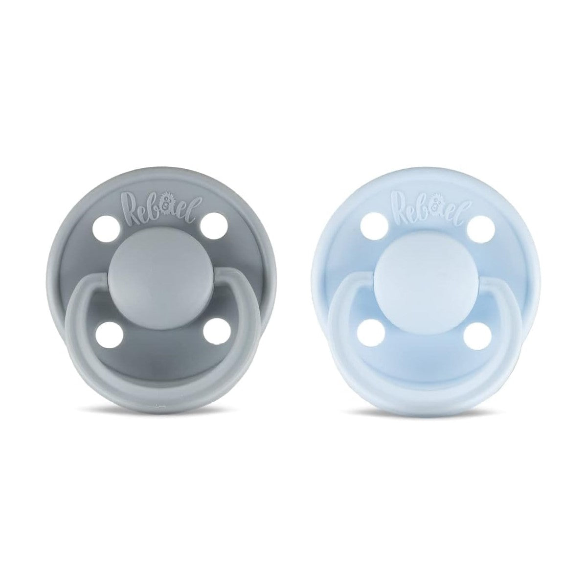 Rabael Mono Natural Rubber Round Pacifiers, 2pk - Pewter/Tiny Sky (2 Sizes)