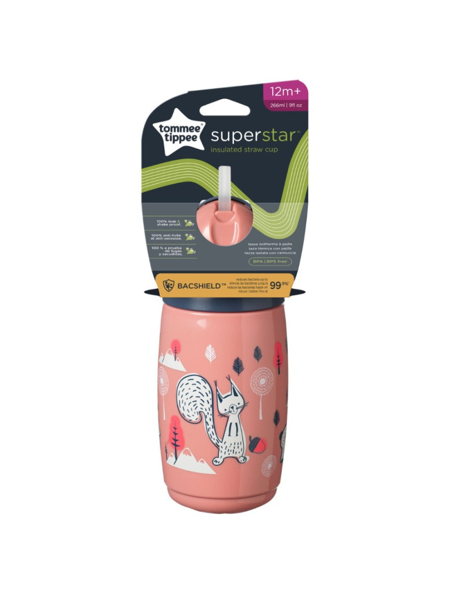 Tommee Tippee Superstar Insulated Straw Cup Bottle (266ml) - Pink Cat
