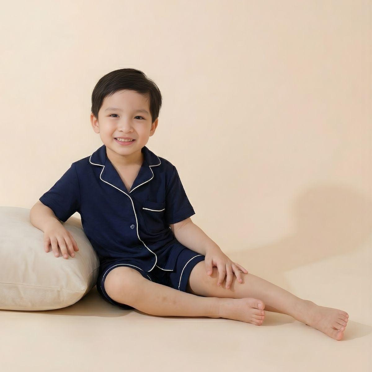 MPJ Kids Alaise Bamboo Pyjamas Short Set– Navy Blue (4 Sizes) - Pupsik Singapore