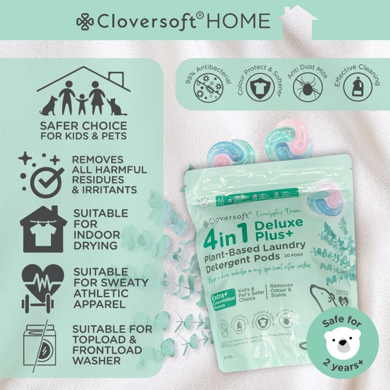Cloversoft 4-in-1 Deluxe Plus+ Plant-Based Laundry Pods, 20 Pods - Eucalyptus Dream (Exp 06/26)
