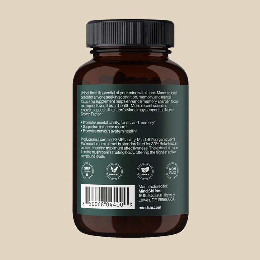 Mind Shi Lion's Mane Mushroom 1000mg, 60 Veg Caps (Exp 10/26)