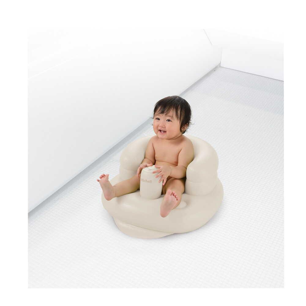 Richell Soft Inflatable Baby Bath & Floor Seat - Beige (Antibacterial)