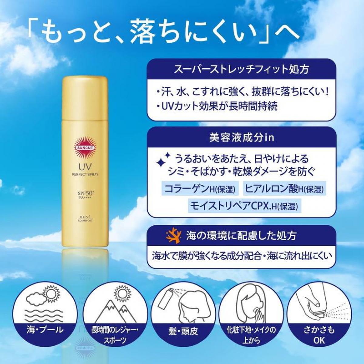 Kose Suncut Perfect UV Spray Sunscreen SPF50+ PA++++, 60g (Exp 06/27)