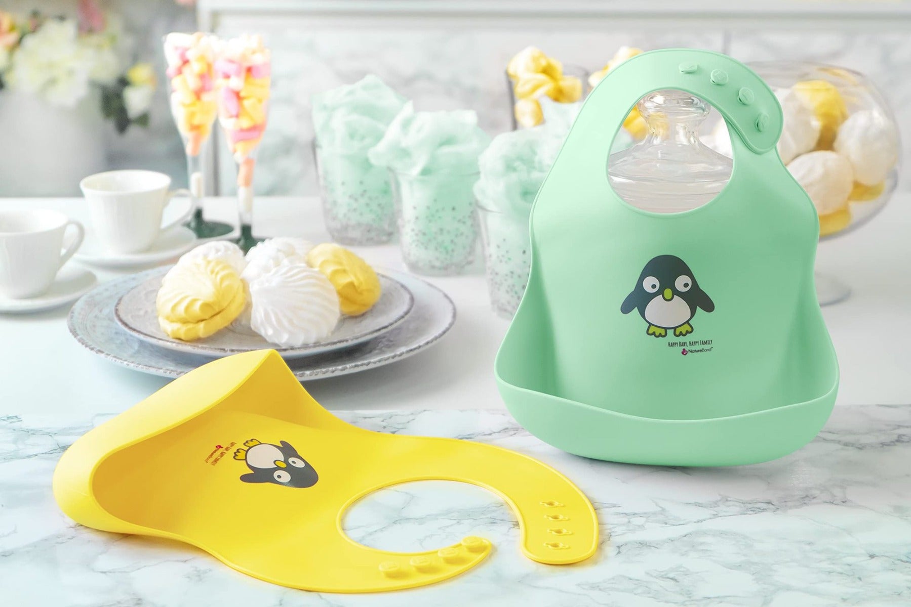 NatureBond Waterproof Silicone Baby Bib, 2pk (2 Colours) - Pupsik Singapore