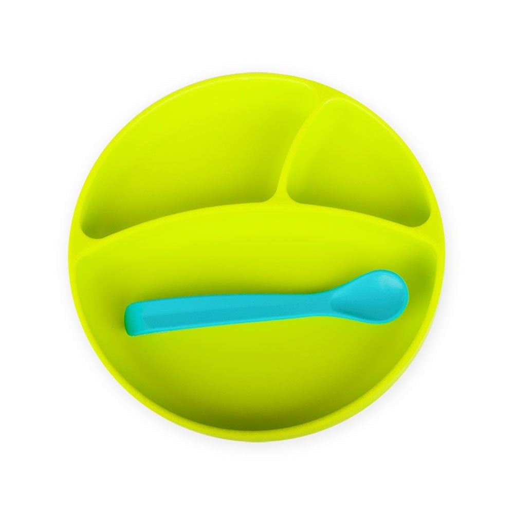 bbluv Miam Silicone Plate & Spoon Set - Lime