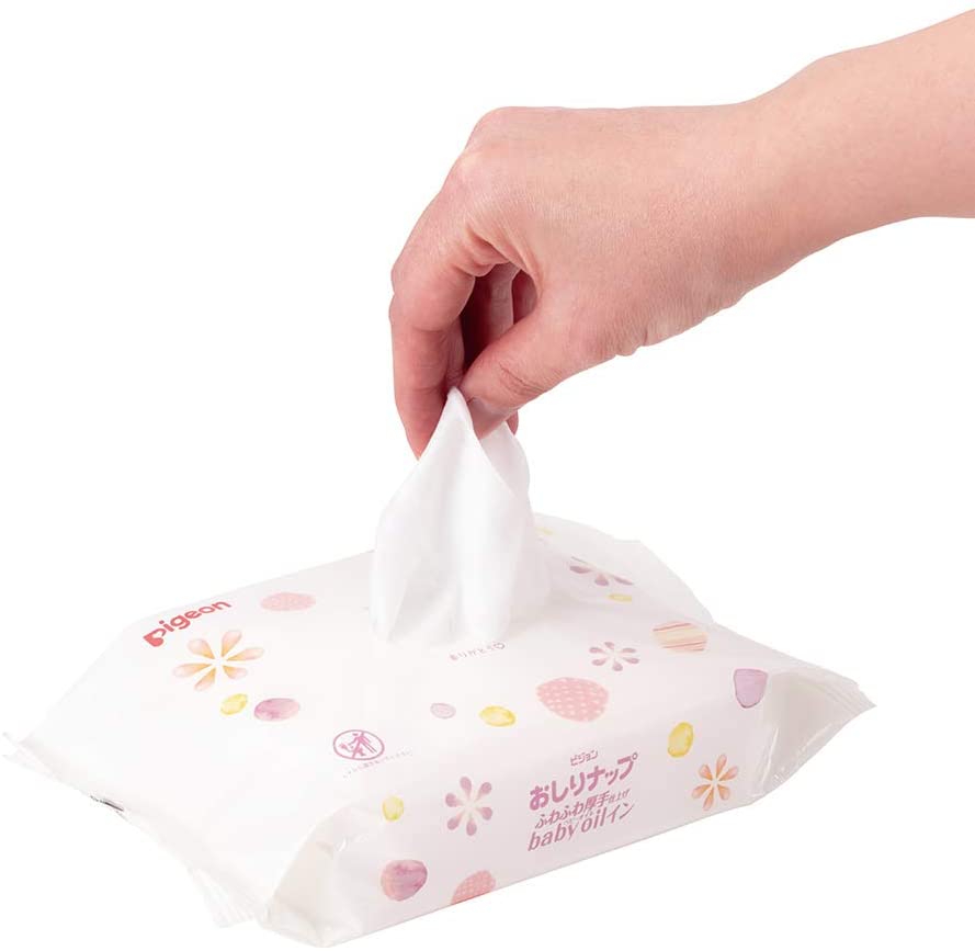 Pigeon Buttock Knapp Baby Wet Wipes With Baby Oil (6 x 66pcs) - New Packaging
