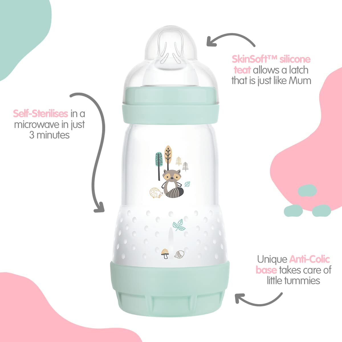 MAM Easy Start Anti-Colic Milk Bottle, 2 x 160ml (3 Colours Assorted)