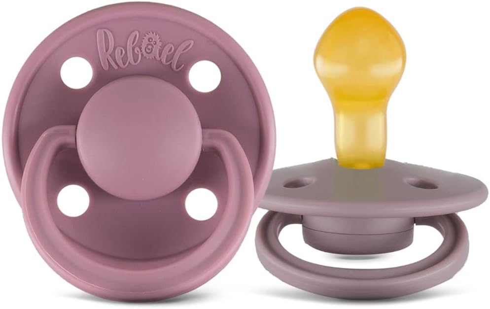 Rabael Mono Natural Rubber Round Pacifiers, 2pk - Plum/Champagne (2 Sizes)