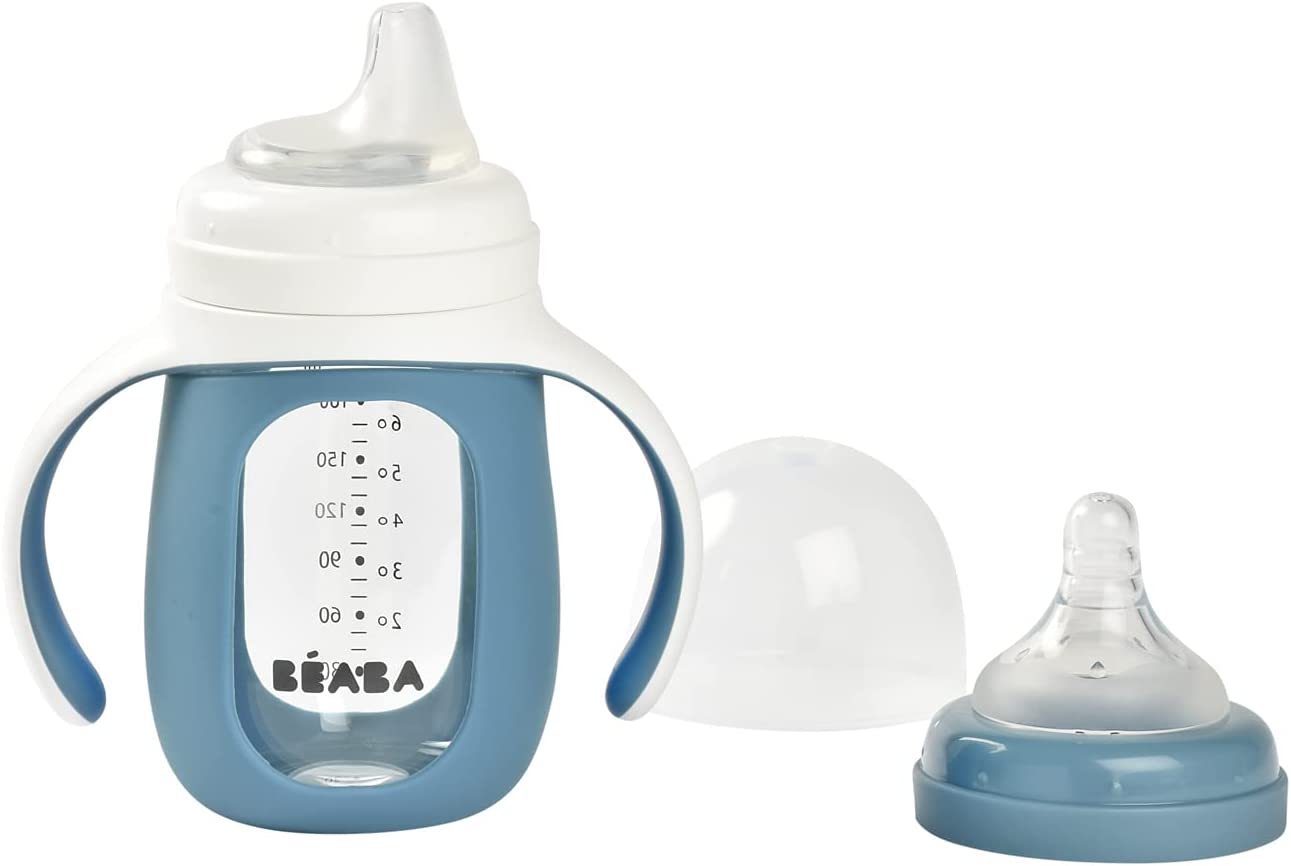 Beaba 2-in-1 Glass Training Cup with Silicone Sleeve, 210ml (4 Colors) - Pupsik Singapore