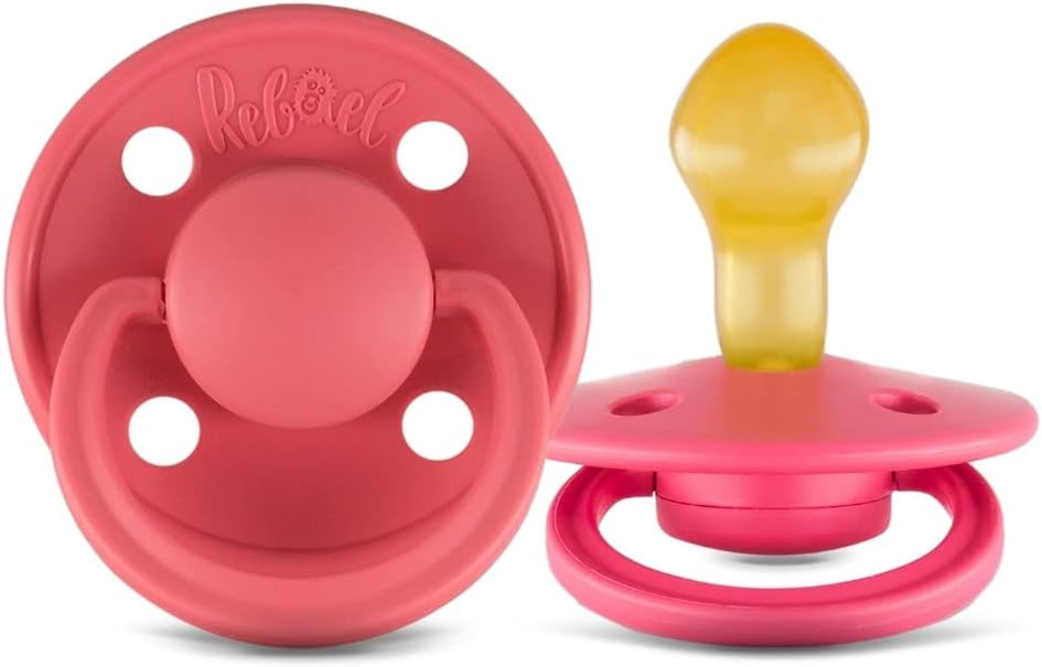 Rabael Mono Natural Rubber Round Pacifiers, 2pk - Sweet Pink/Salmon (2 Sizes)