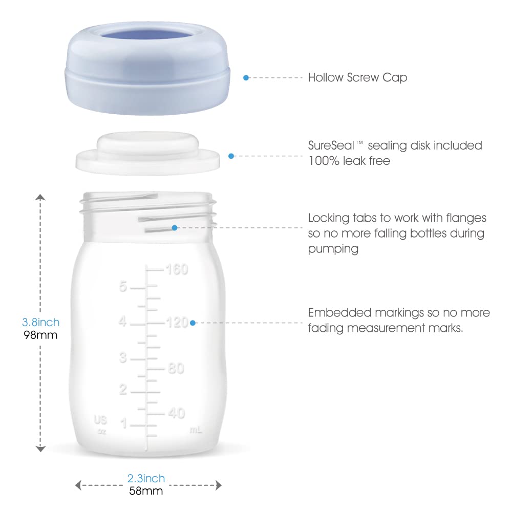 Maymom Wide-Neck Breastmilk Storage Bottles for Spectra, 160ml (8pk)