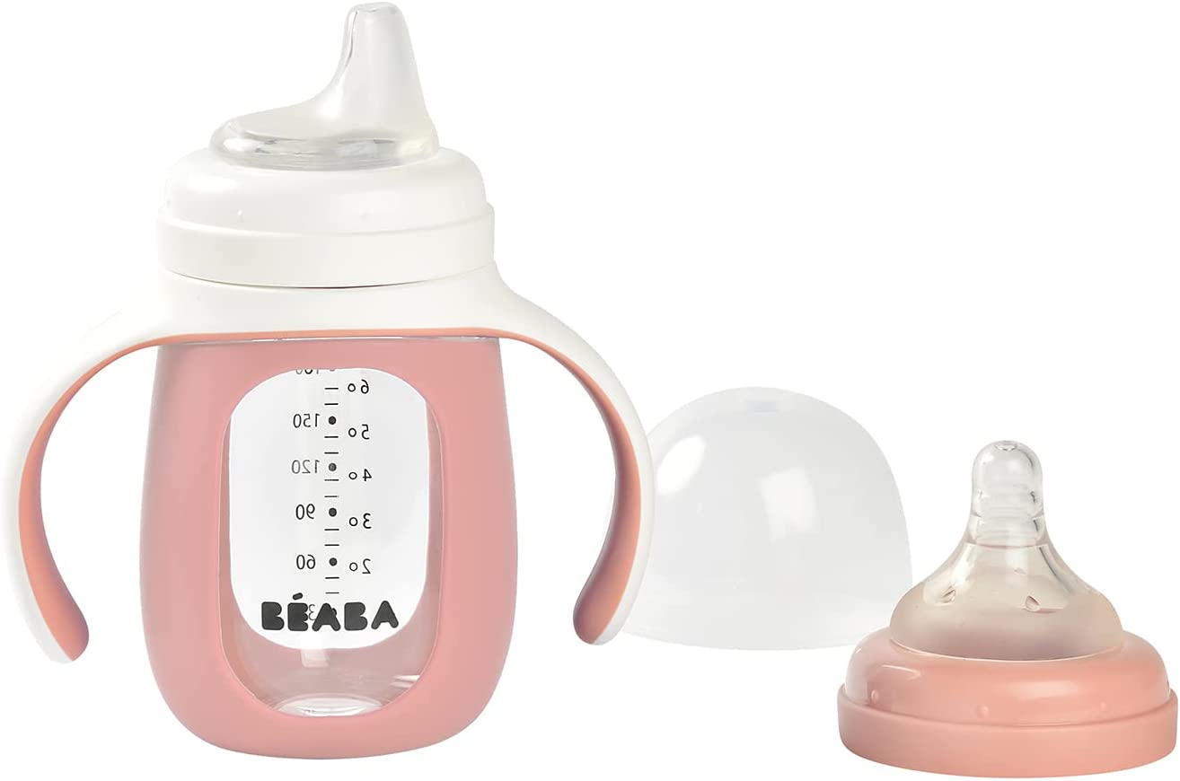 Beaba 2-in-1 Glass Training Cup with Silicone Sleeve, 210ml (4 Colors) - Pupsik Singapore