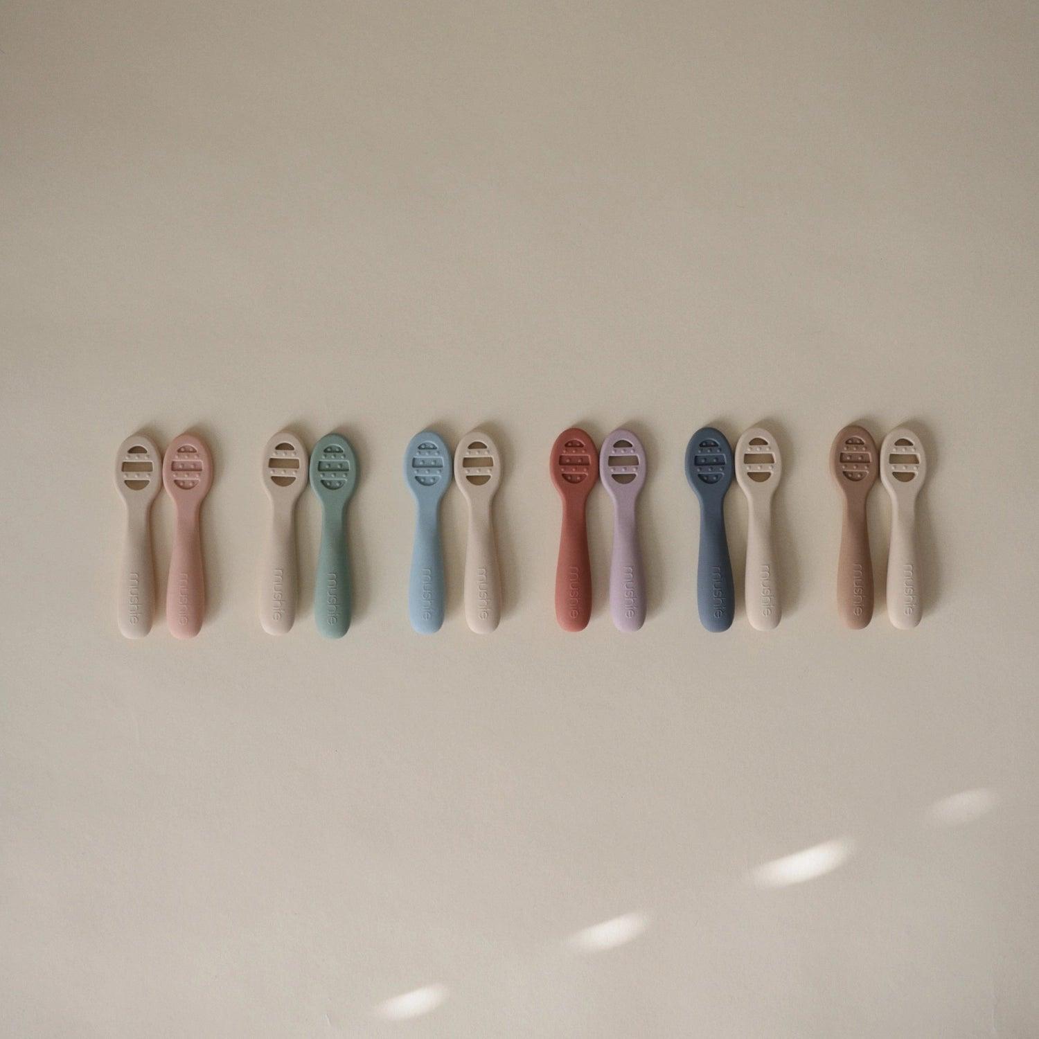 Mushie First Feeding Silicone Baby Spoons, 2pk (3 Colors) - Pupsik Singapore