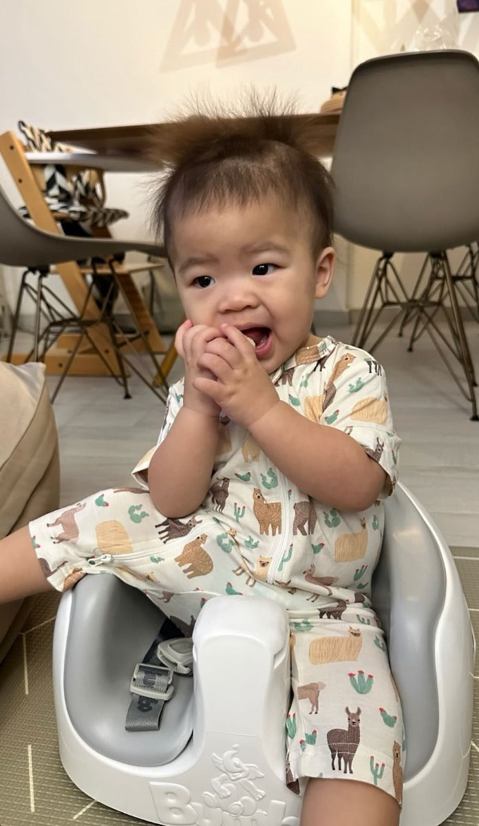 A, Apple Pie Bamboo Baby Zip Short Sleeve Romper - Llamas & Cacti (5 Sizes)