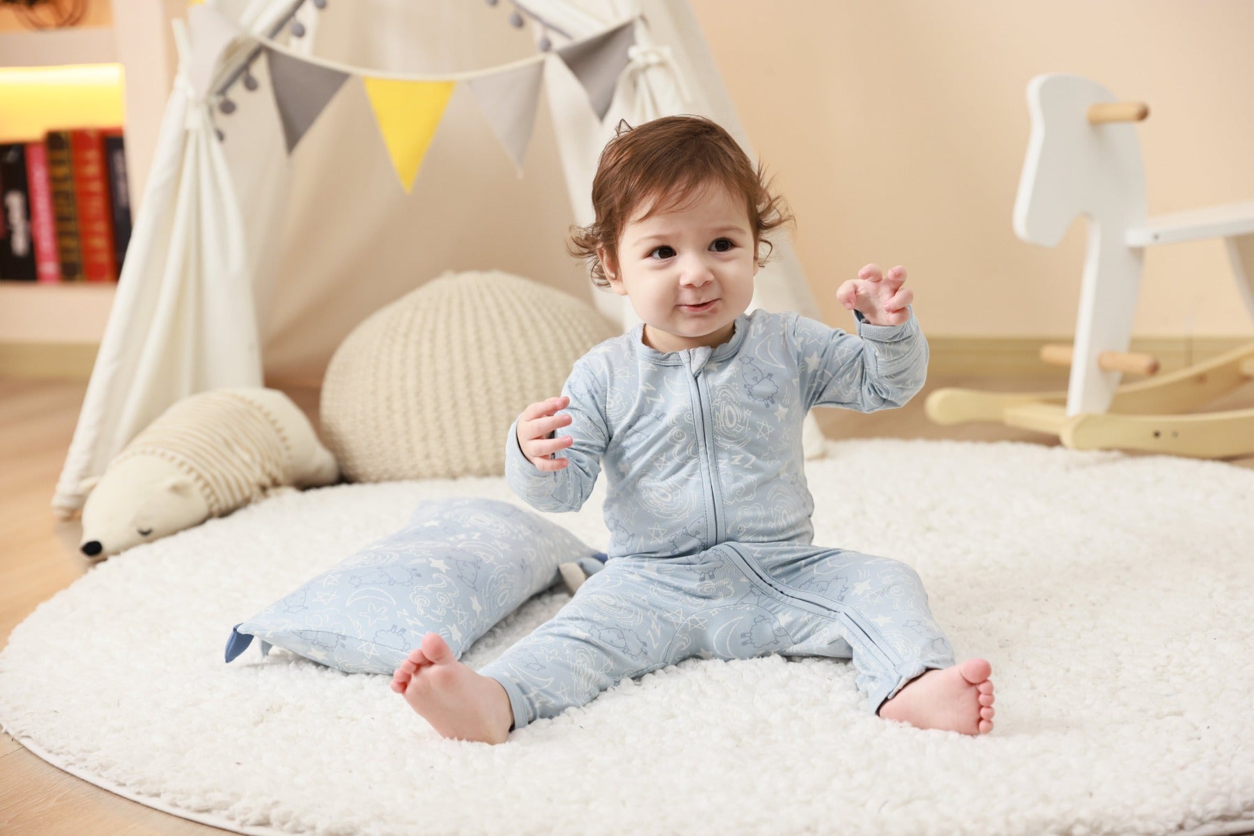Baa Baa Sheepz Baby Zip Romper - Baa Baa in the Universe Blue (4 Sizes)
