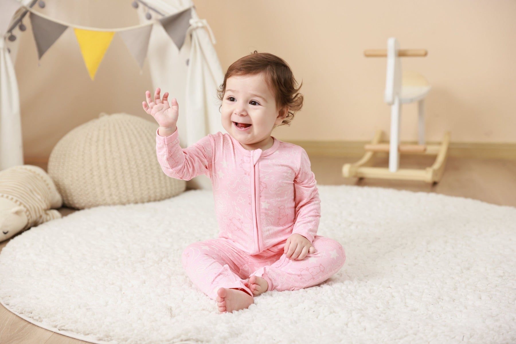 Baa Baa Sheepz Baby Zip Romper - Baa Baa in the Universe Pink (4 Sizes)