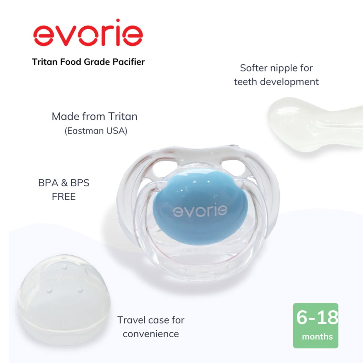 Evorie Tritan Pacifier, 6-18M (3 Colors) - Pupsik Singapore