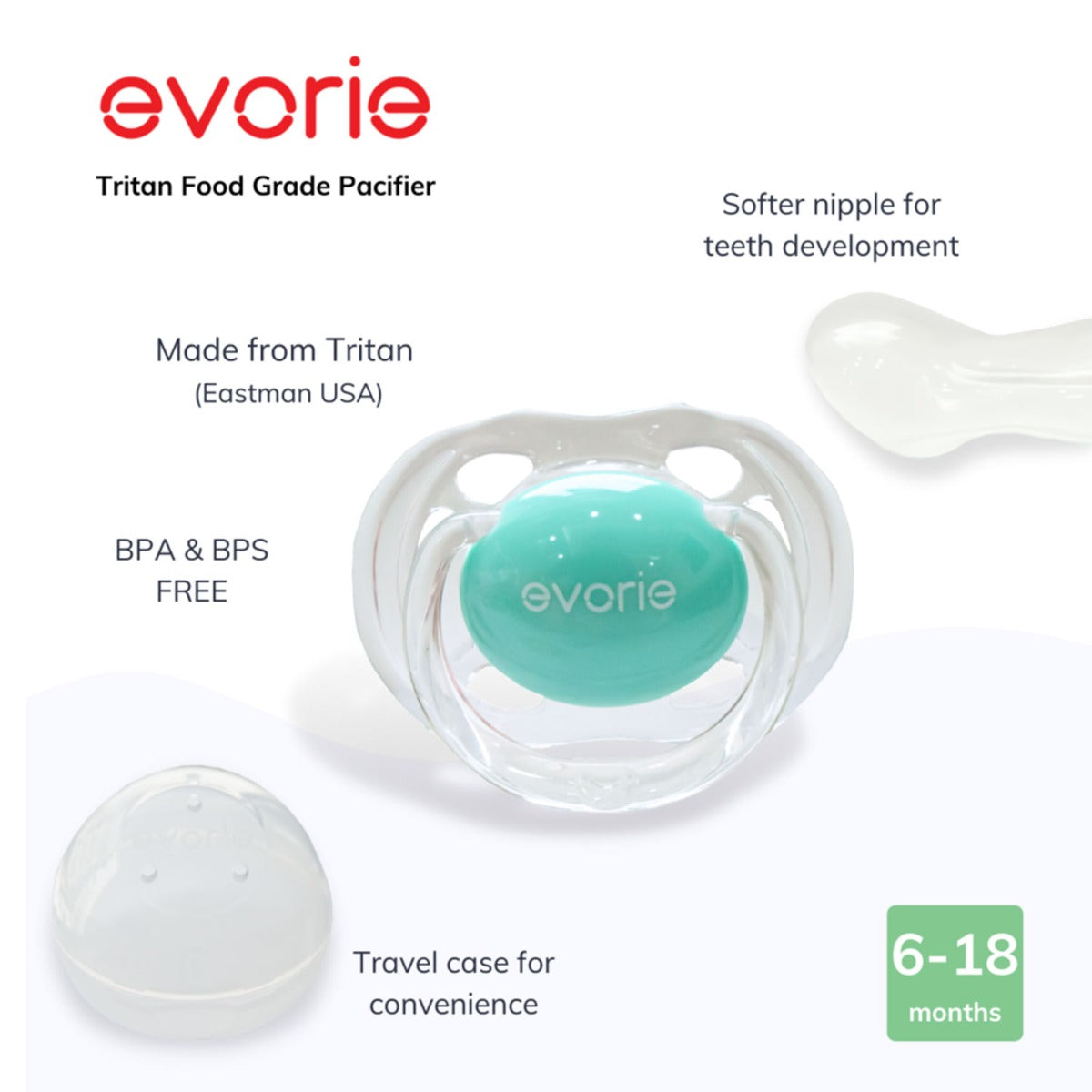 Evorie Tritan Pacifier, 6-18M (3 Colors)