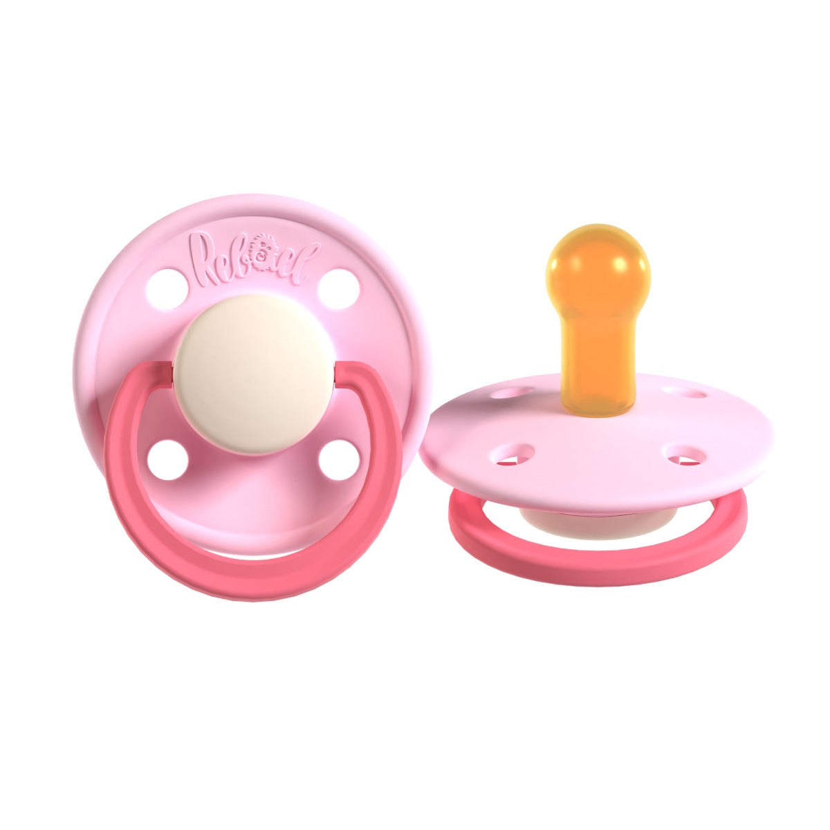 Rabael Duo Natural Rubber Round Pacifiers, 2pk - Hot Pearly Flamingo/Rising Pearly Lobster