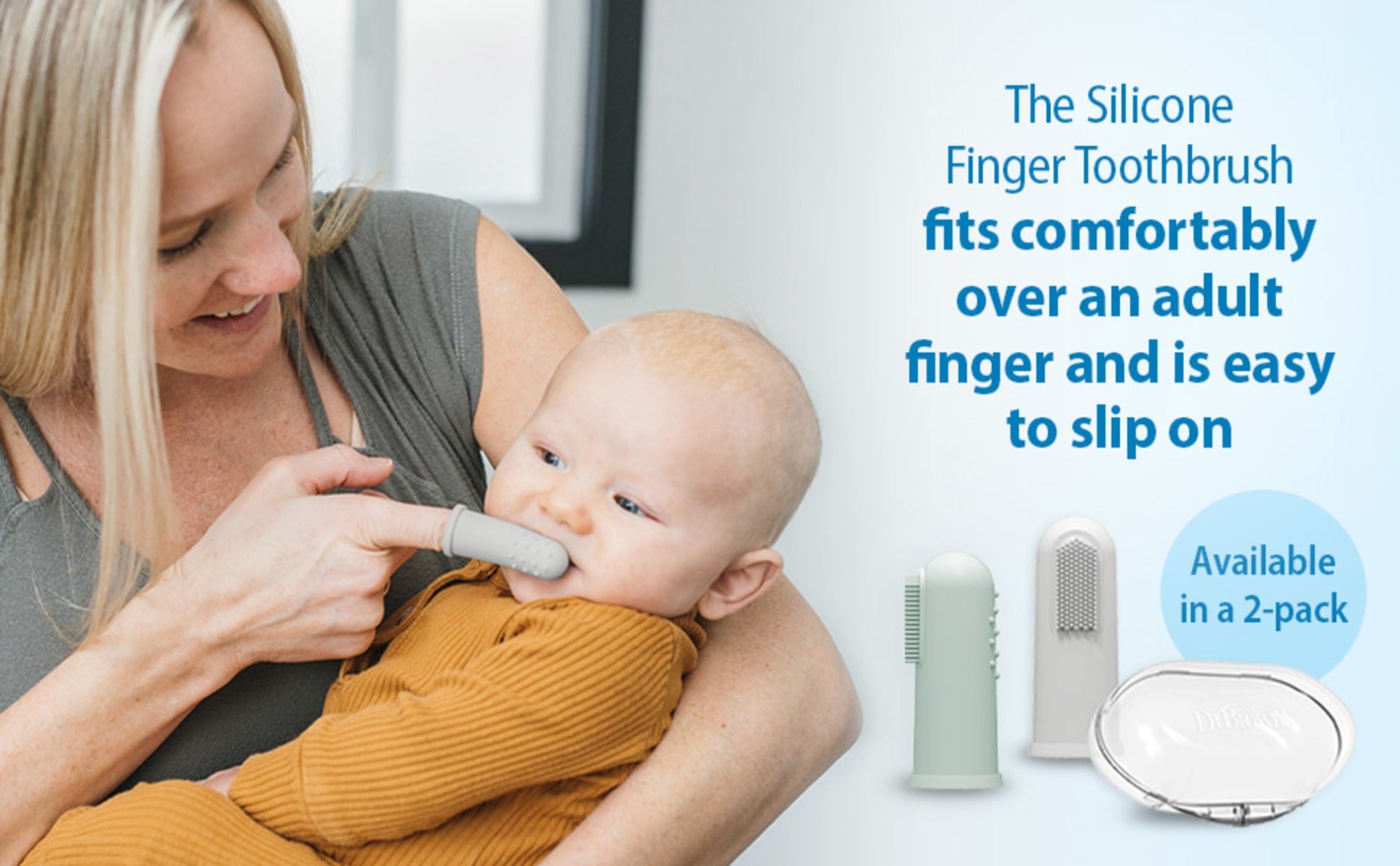 Dr. Brown's 100% Silicone Baby Finger Toothbrush, Gray/Yellow + Strawberry Baby Toothpaste for 0-3Y (Exp 12/26)
