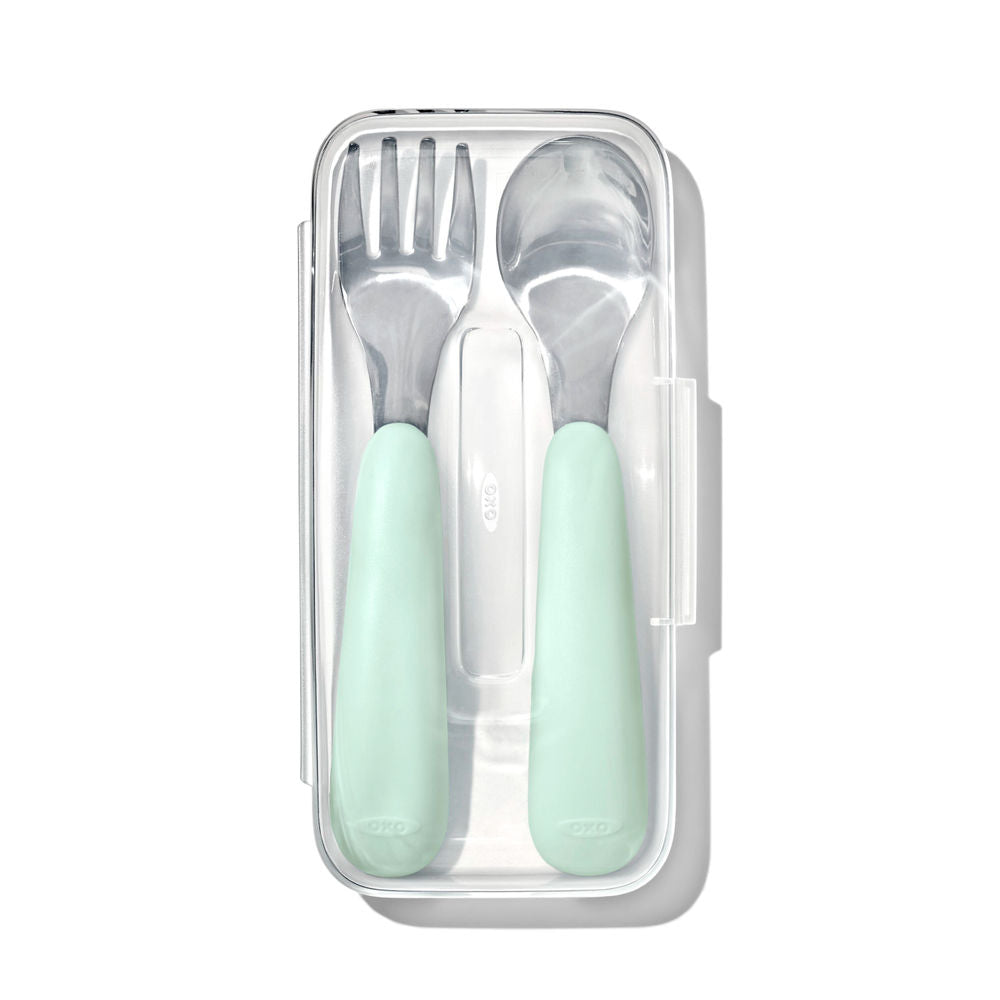 OXO Tot On-the-Go Fork and Spoon Set with Travel Case (7 Designs) - Pupsik Singapore