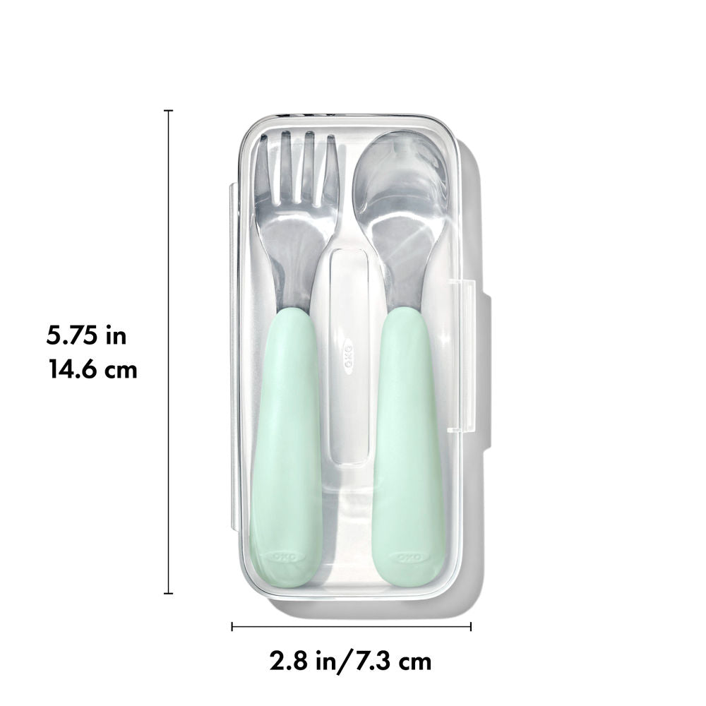 OXO Tot On-the-Go Fork and Spoon Set with Travel Case (7 Designs) - Pupsik Singapore