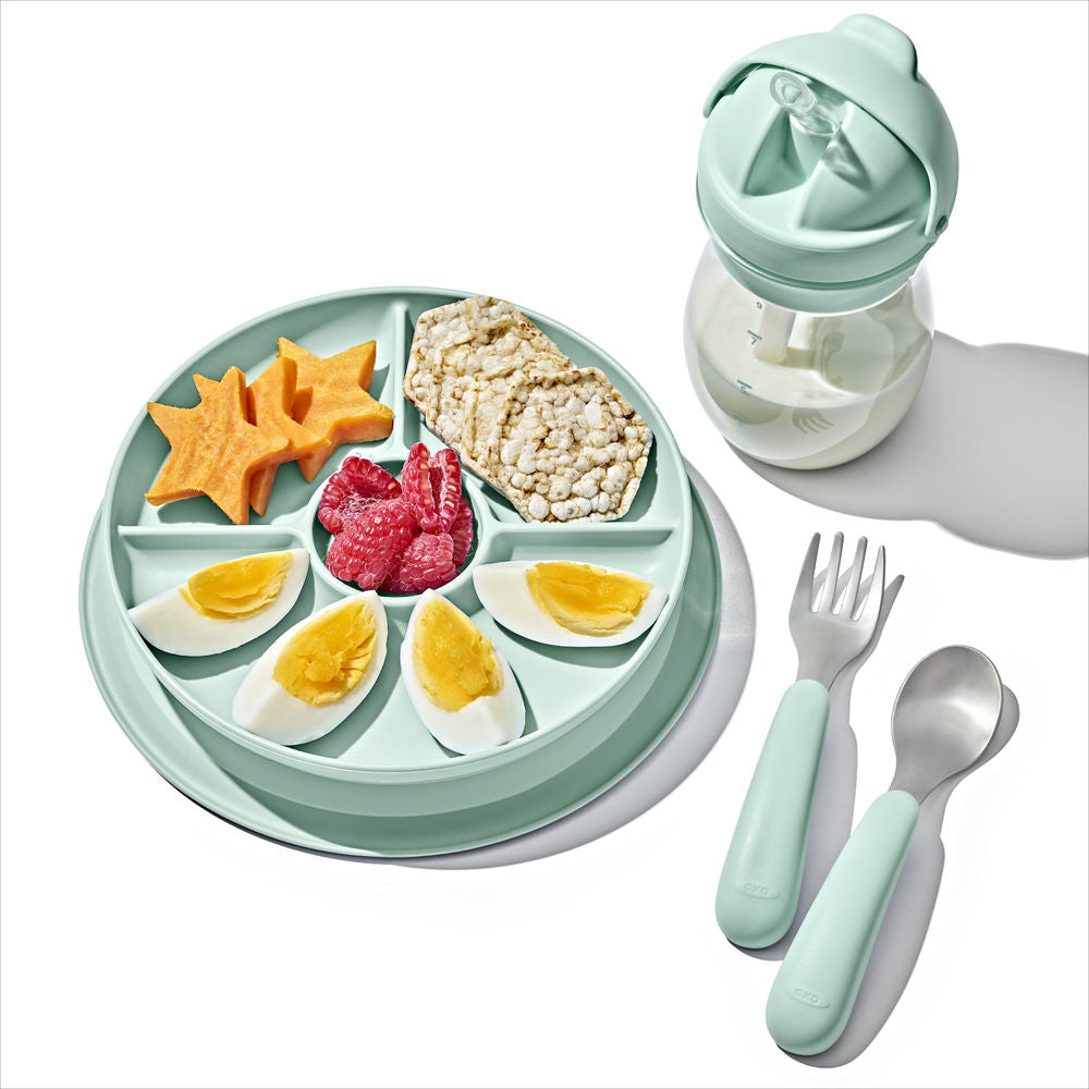 OXO Tot Stick & Stay Suction Divided Baby Plate (5 Colours) - Pupsik Singapore