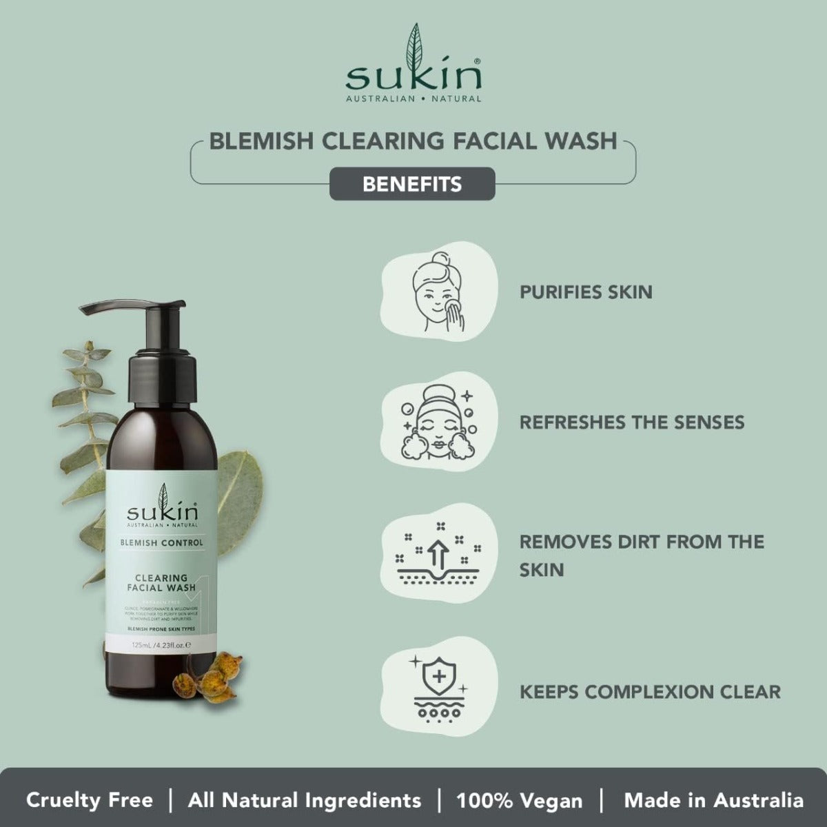 Sukin Clearing Blemish Control Facial Wash, 125ml