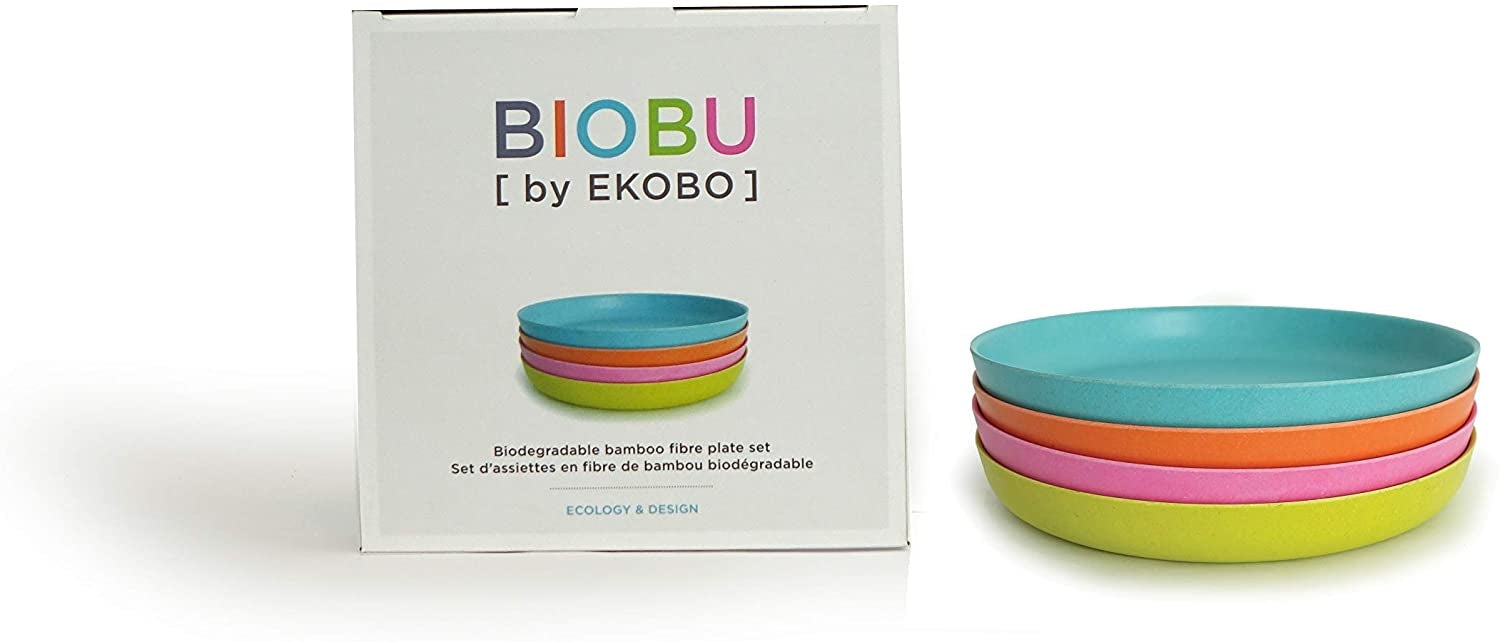EKOBO Toddler Bamboo Plate Set (4pc) - Pop