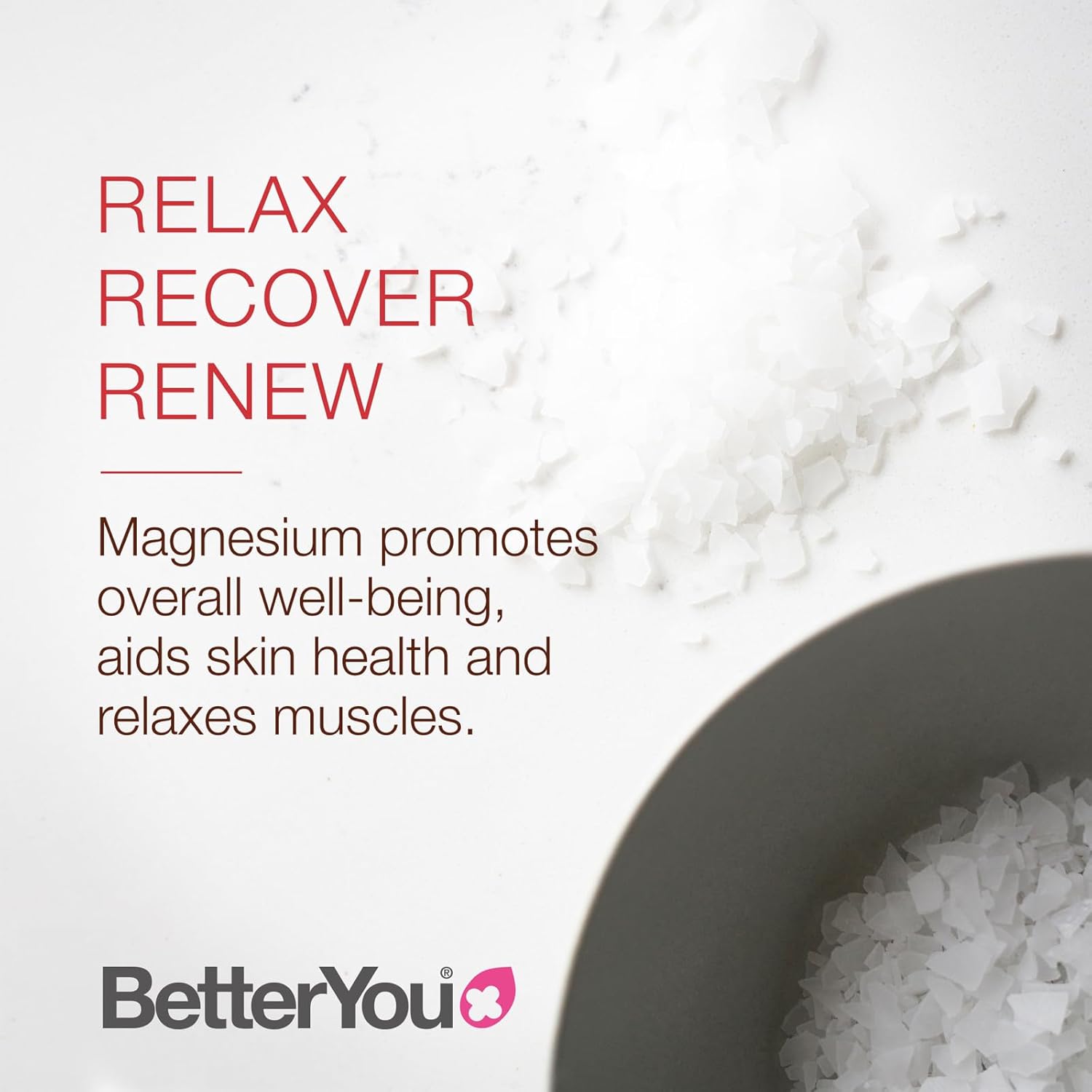 BetterYou Magnesium Muscle Mineral Bath Flakes, 1KG (Exp 10/28)