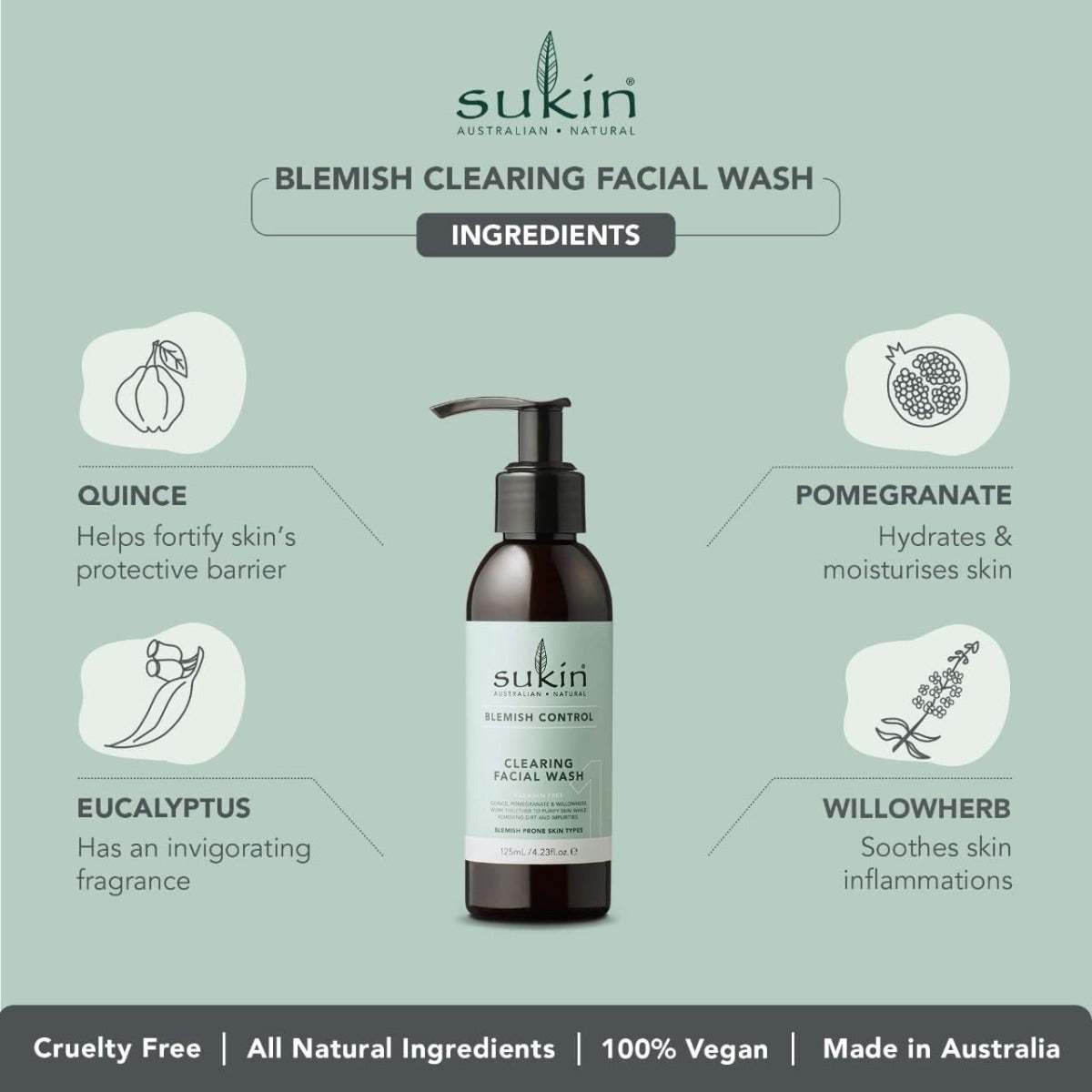 Sukin Clearing Blemish Control Facial Wash, 125ml
