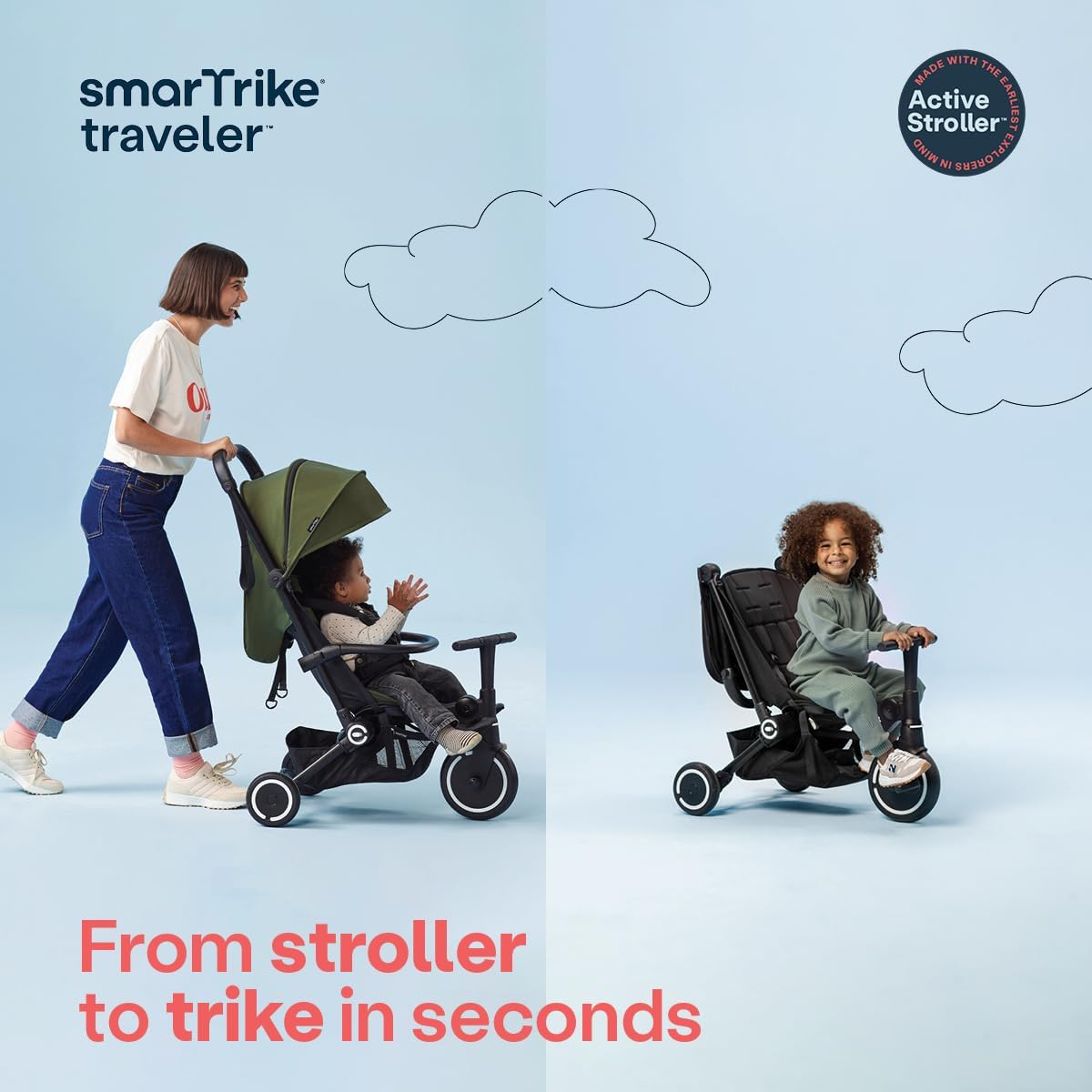 smarTrike Traveler 4 In 1 Convertible Stroller - Onyx Black