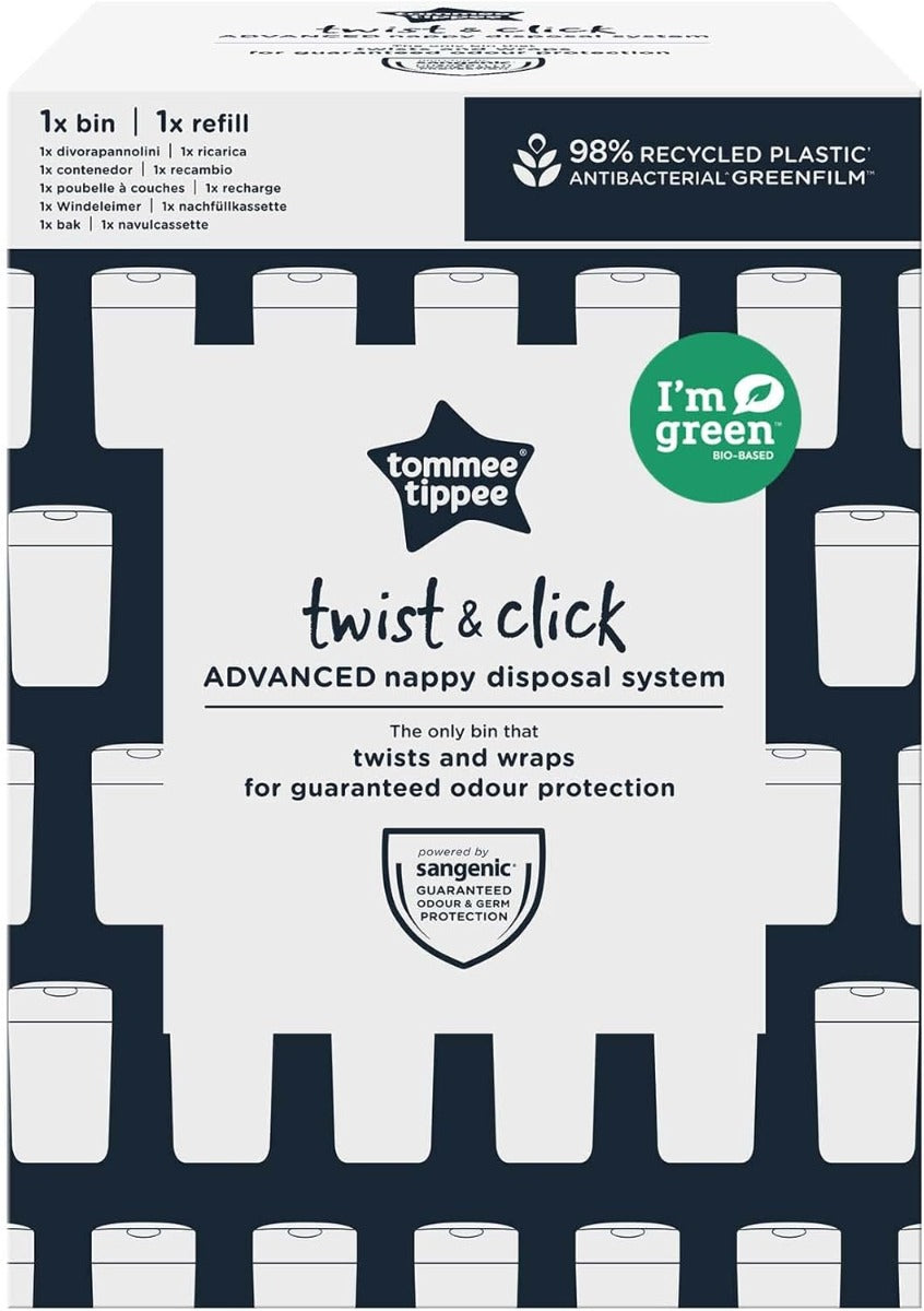 Tommee Tippee Sangenic Twist & Click Advanced Diaper Disposal Bin (1 casette) - White